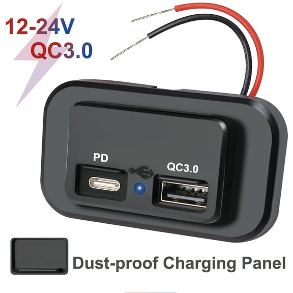 XUKEY 12V PD Type C USB Port Car Fast Charger Socket LED Power Outlet Panel Waterproof Black
