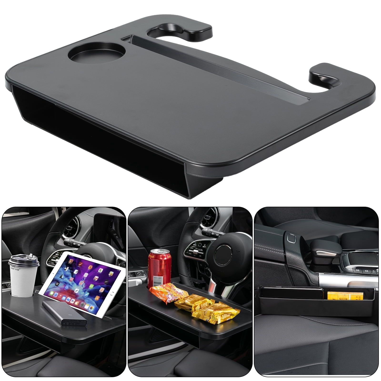 XUKEY 2 in 1 Car Steering Wheel Tray Table Food Drink Holder Seat Gap Slip Organizer Black