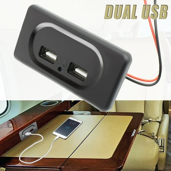XUKEY 3.1A Dual USB Port Fast Charger Socket Power Outlet Panel 12V Universal Fit for Cars Caravan RV, Black