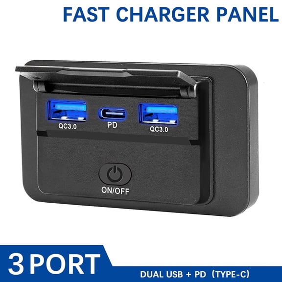 XUKEY 12V Dual USB QC3.0 & PD Port Car Fast Charger Socket Power Outlet Panel Switch