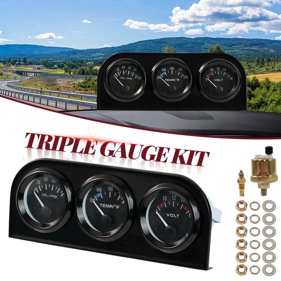 XUKEY 2" 52mm 3-in-1 Car Oil Pressure Water Temp Gauge Volt Meter Triple Gauge Kit