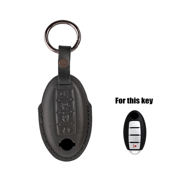 DON'T TOUCH MY KEY 4 Button Remote Key Case Cover Holder Genuine Leather for Nissan Titan XD Leaf