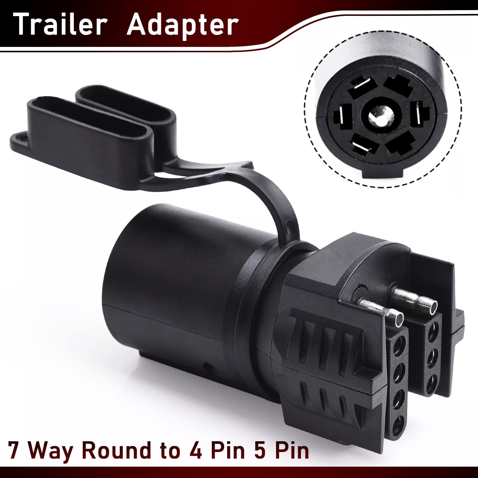 XUKEY 7 Way Round to 4 Pin 5 Pin Flat Trailer Wire Light Adapter RV Plug Tow Connector