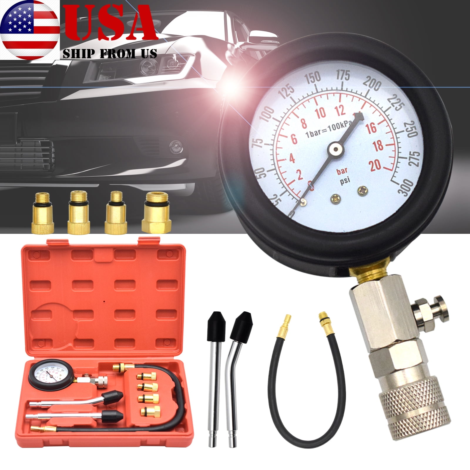 8PCS Cylinder Compression Tester Gasoline Engine Pressure Gauge Tool Kit for Car Motorcycle