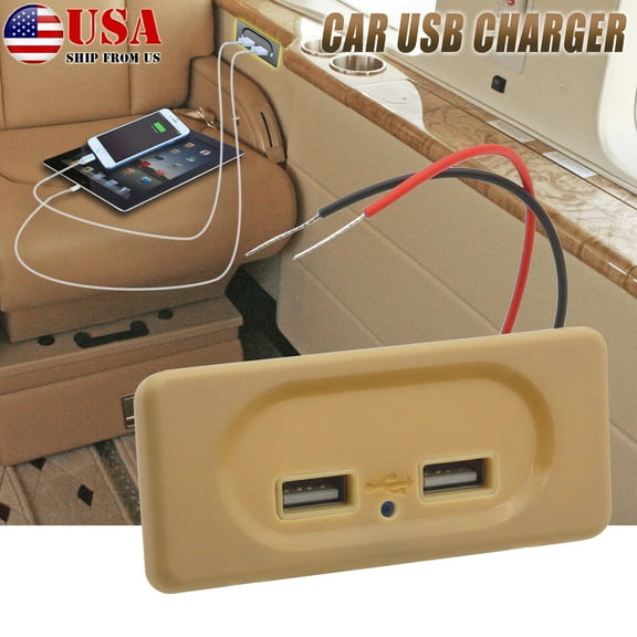 XUKEY Beige 12V 3.1A Dual USB Port Fast Charger Socket Power Outlet Panel Car RV