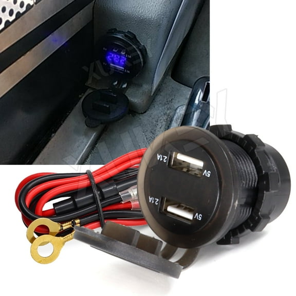XUKEY Car 12V Cigarette Lighter Socket Splitter Black Dual-USB Charger Power Adapter Outlet