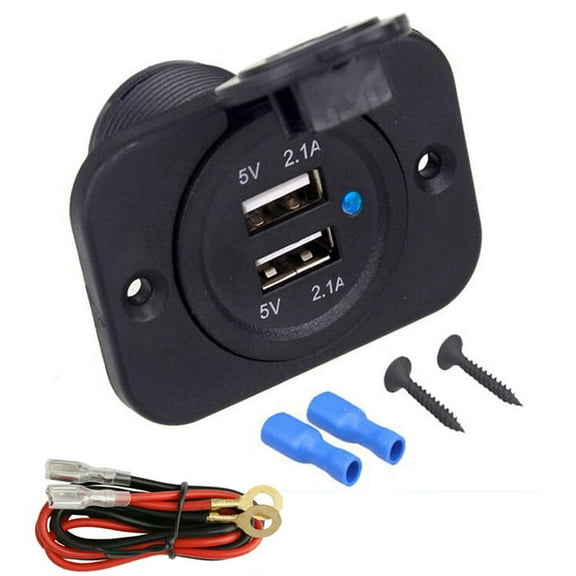 XUKEY Car Charger Dual USB 2 Port 12-24V Phone Power Socket Outlet Panel Adapter RV