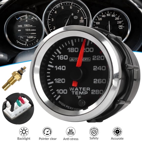 XUKEY Universal Water Temp Gauge Meter 2" 52mm 100-280F 7 Color LED w/ 1/8" NPT Sensor