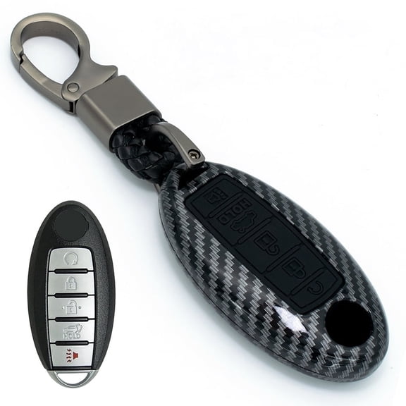 DON'T TOUCH MY KEY Car Remote Key Fob Cover Case KeyChain Carbon Fiber Holder Shell for Nissan Armada Infiniti
