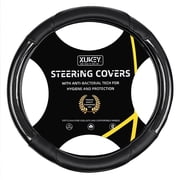 XUKEY Car Steering Wheel Cover Black Carbon Fiber Leather Breathable Anti Slip 15'' 14.5'' Universal