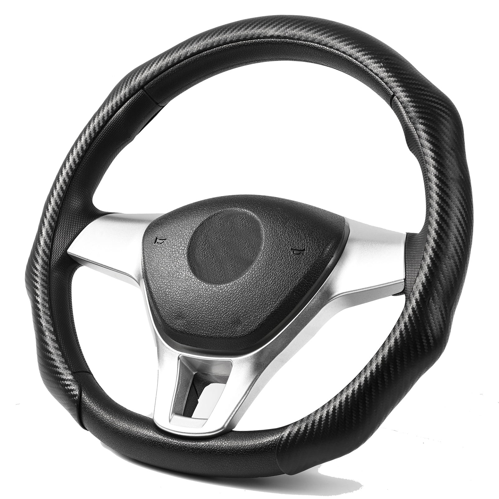 XUKEY Car Steering Wheel Cover Carbon Fiber Non-Slip for 14.5" To 15.5" O/D Type Universal for Honda Civic Accord CR-V