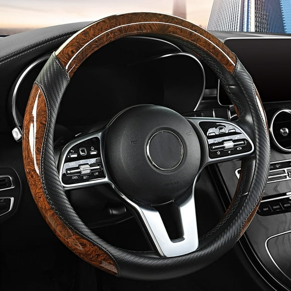 XUKEY Car Steering Wheel Cover Carbon Fiber Wood Grain Universal 14.5" to 15"