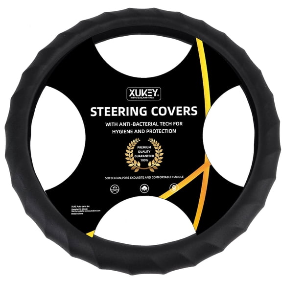 XUKEY Silicone Steering Wheel Cover Protector Universal Leather Anti-Slip 14" -15" Black Fit for Cars,SUV,Truck,Van