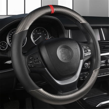 XUKEY Car Steering Wheel Cover Universal Anti-slip Carbon Fiber Leather Black