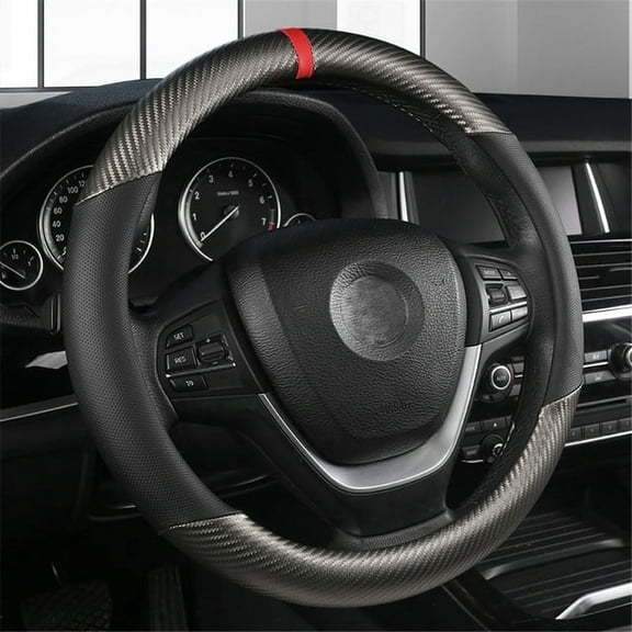 XUKEY Car Steering Wheel Cover Universal  Anti-slip Carbon Fiber Leather Black