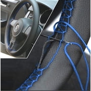 XUKEY DIY Hand Sewing Car Steering Wheel Cover Needle & Thread Protector Blue Leather