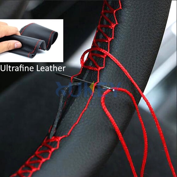XUKEY DIY Hand Sewing Fine Leather Auto Car Steering Wheel Cover W/ Needle & Thread Black