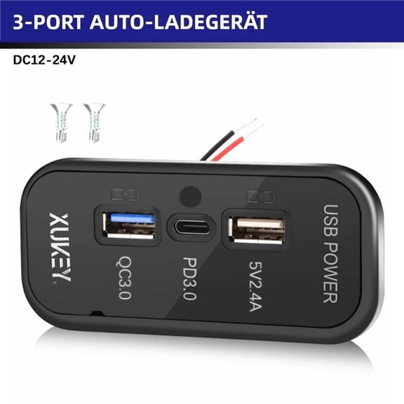 XUKEY RV USB Outlet Dual USB A Type C Ports Charging Socket Panel for 12V/24V Car Boat