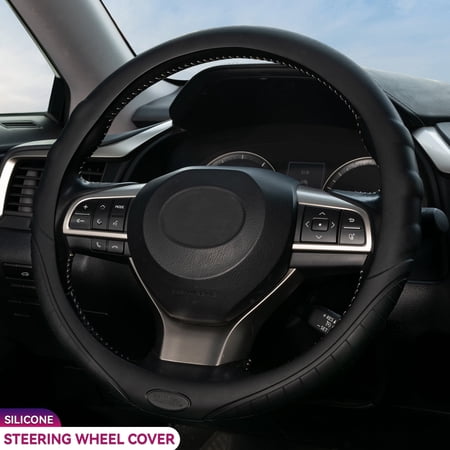 XUKEY Silicone Car Steering Wheel Cover Universal Anti-Slip Waterproof Black 14"-15" Fit for Cars,SUV