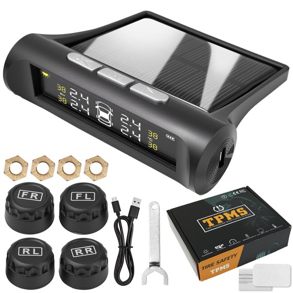 XUKEY Solar Wireless Car TPMS Tyre Pressure Monitoring System +4 External Sensor