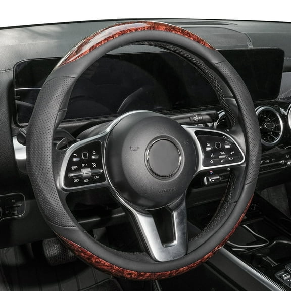 XUKEY Wood Grain Car Steering Wheel Cover Leather Universal 14.5" ~ 15"