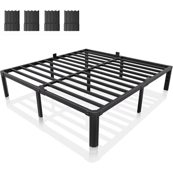 XUKIL 14 Inch King Size Bed Frame, Heavy Duty Metal Platform King Bed Frames with Steel Slats & Sturdy Mattress Stoppers, UnderBed Storage, Noise-Free No Box Spring Needed, Easy Assembly