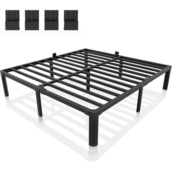 XUKIL 14 Inch King Size Bed Frame, Heavy Duty Metal Platform King Bed Frames with Steel Slats & Sturdy Mattress Stoppers, UnderBed Storage, Noise-Free No Box Spring Needed, Easy Assembly