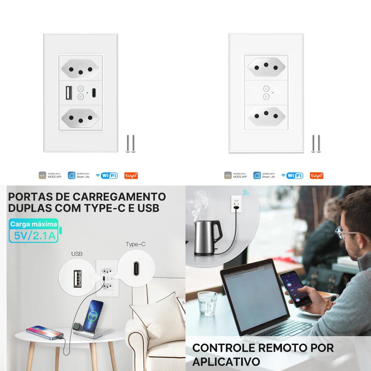 XULHAN Effortless Integration Smart Sleek Type-C USB Charger Wall ...