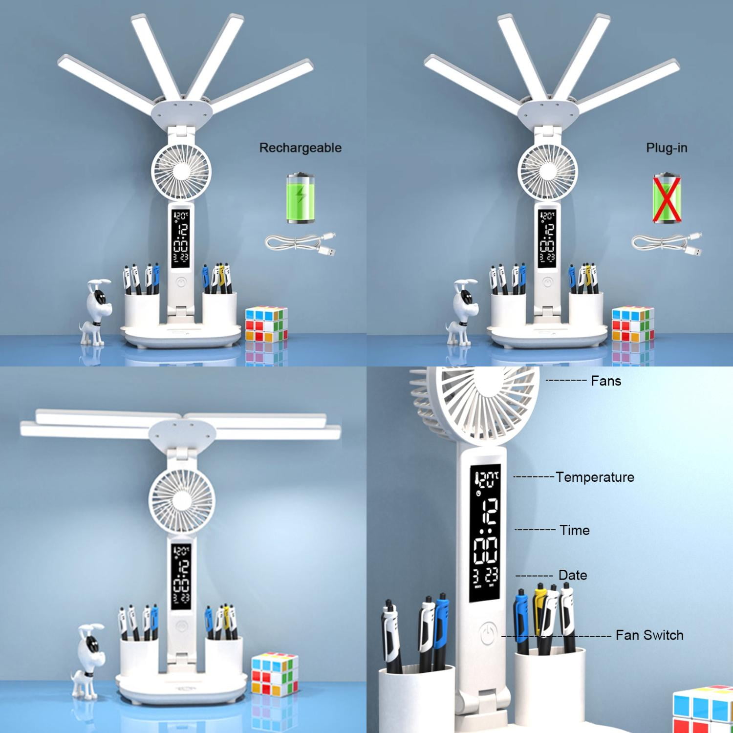 XULHAN Portable Rechargeable LED Table Lamp with Fan - Convenient and Versatile Lighting ...