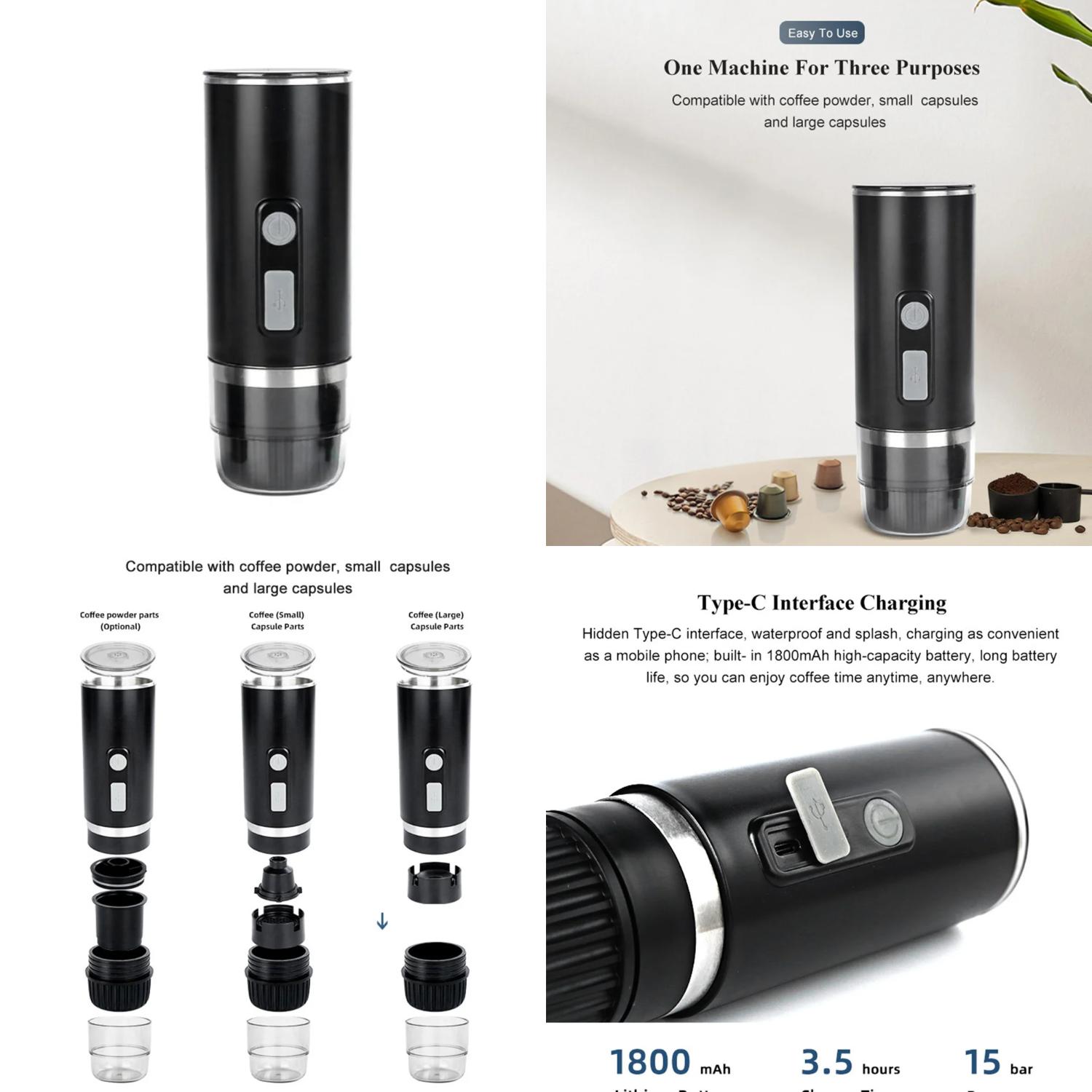 XULHAN Portable and convenient compact lightweight automatic espresso coffee maker for both small and large capsules - Perfect for on-the-go brewing! Enjoy quality coffee anytime  anywher