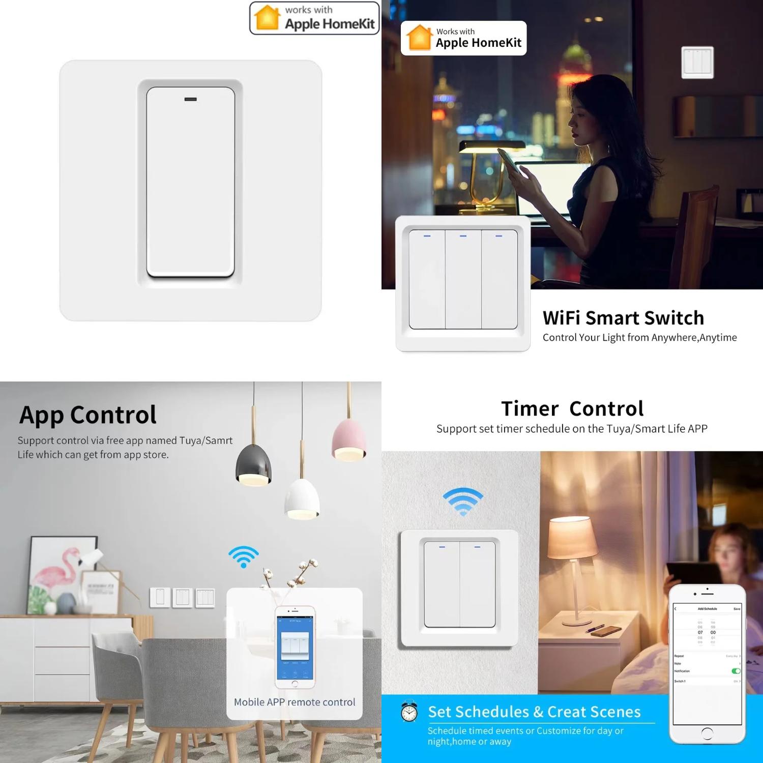 XULHAN Upgrade Your Home Automation Today with this Stylish and Intelligent Smart 3 Gang Wifi Switch Panel for HomeKit - Convenient Remote Control Wall Switches Compatible with Siri.