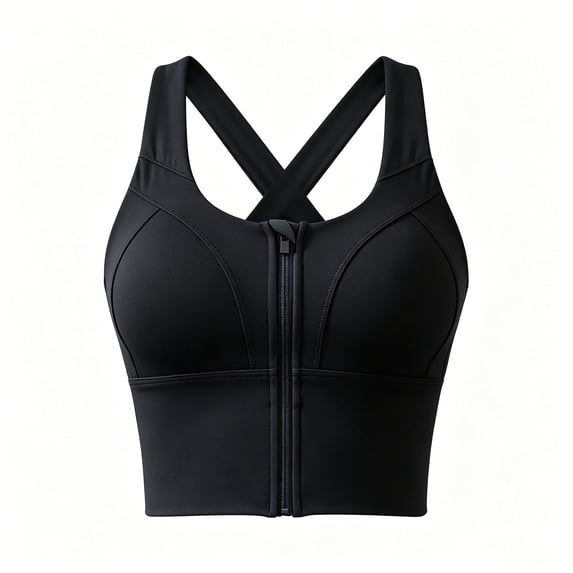 BNOXUT Sports Bras for Women Zipper Front Closure Wireless High Support Full Coverage Push up Seamless Lift Gym Yoga Comfy Bra(3X-Large,Black)