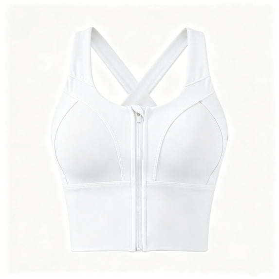 BNOXUT Sports Bras for Women Zipper Front Closure Wireless High Support Full Coverage Push up Seamless Lift Gym Yoga Comfy BraX-LargeWhite