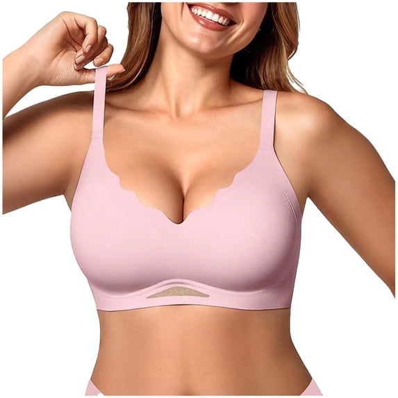 BNOXUT Women's Sports Bra Wireless Seamless Plus Size High Support Full Coverage Push up Lift Gathered Comfy Yoga Gym BrasMediumPink