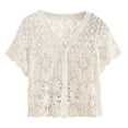 thumbnail image 1 of SONXAHE Womens Crochet Lace Button Front Cardigan Short Sleeve Openwork Bohemian Inspired Casual Shrug, 1 of 3