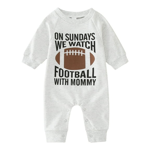 XUNHAO Baby Boys Girls Cotton Football Rugby Printed Autumn Long Sleeve Romper Sweatshirt Jumpsuit Cute Clothes Toddler Casual Outwear