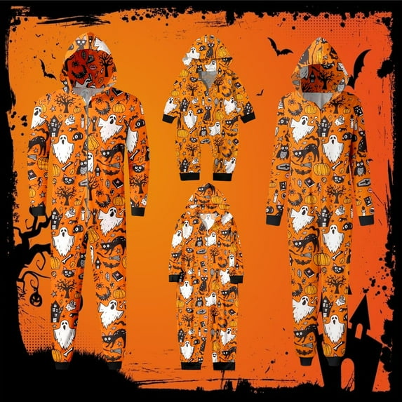 XUNHAO Matching Halloween Family Outfit Day Home Loungewear Pajamas Jumpsuit Hooded Zipper Comfy Jumpsuit Romper Trendy Party Clothes