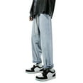 thumbnail image 1 of XUNHAO Mens Jeans Fashion Casual Solid Denim Straight Pants Tassel Pant Leg Zipper Fly Pocket Trousers Comfortable And Versatile Wear, 1 of 9