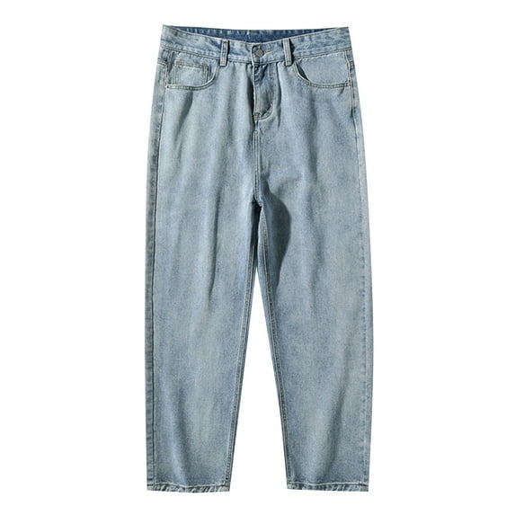 XUNHAO Mens Jeans Simple Solid Color Cute Washed Loose Straight Trousers Comfortable And Versatile Wear