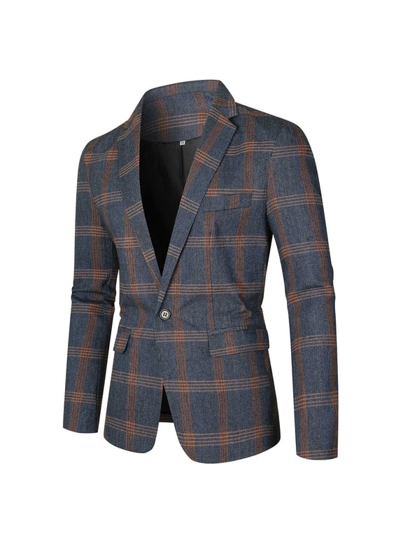 Mens Suit Casual Sport Slim Fit One Button Check Print Blazer Lightweight Jacket Executive Blazers For Business Settings