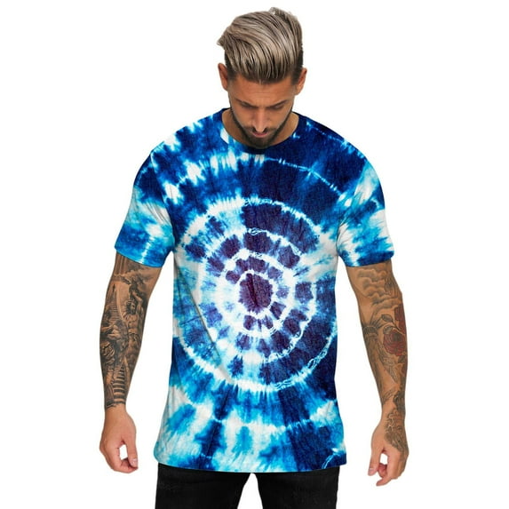 XUNHAO Men'S T-Shirt Summer Hawaii Beach Casual Sports Tie Dye Lettering Crewneck Top Daily Wear