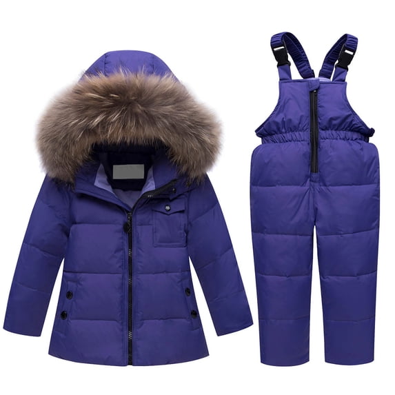 XUNKUSGA 2-Piece Baby Snowsuit 1-6Y Winter Wear Down Jacket Warm Thicken Fleece Lined Down Jacke Solid Color Waterproof Snow-Proof Ski Jacket and Snow Bib Pants Ski Suit Purple