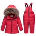 thumbnail image 1 of XUNKUSGA 2-Piece Baby Snowsuit 1-6Y Winter Wear Down Jacket Warm Thicken Fleece Lined Down Jacke Solid Color Waterproof Snow-Proof Ski Jacket and Snow Bib Pants Ski Suit Red, 1 of 2