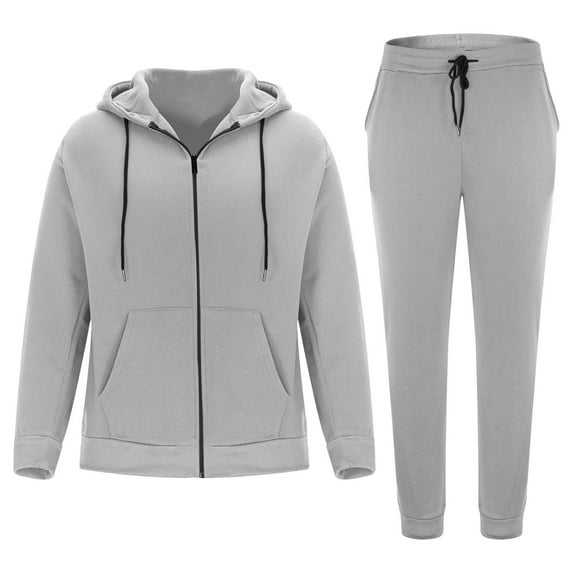 XUNKUSGA 2 Piece Set for Men Solid Color Long Sleeve Full Zip Hoodies for Men Comfort Fleece Joggers for Men Casual Warm Heavyweight Sports Sets with 4 Pockets S-3XL