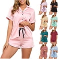 thumbnail image 1 of XUNKUSGA 2 Piece Silk Pajamas for Women Classic Button Down Womens Pjs Sets Casual Soft Lightweight Short Sleeve Women's Sleepwear with Short,Green,M, 1 of 8