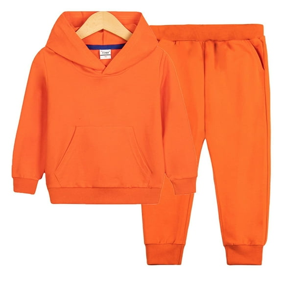 XUNKUSGA 2 Piece Unisex Kids Solid 2-12 Years Color Long Sleeve Hooded Sweatshirt and Jogger Sweatpants Clothing Sets for Kids with Pocket