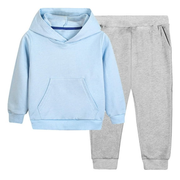 XUNKUSGA 2 Piece Unisex Kids Solid 2-12 Years Color Long Sleeve Hooded Sweatshirt and Jogger Sweatpants Clothing Sets for Kids with Pocket