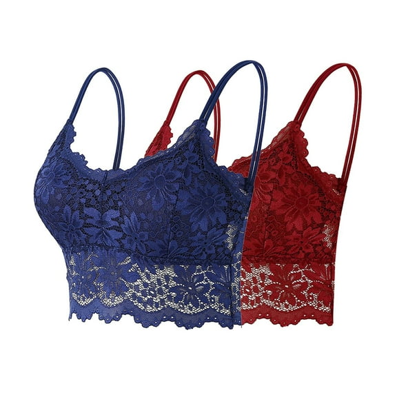 XUNKUSGA 2PC Lace Bralettes for Women Spaghetti Strap Bras for Women V Neck Slim Tank Top Bandeau Bras For Women Bralettes for Women With Support
