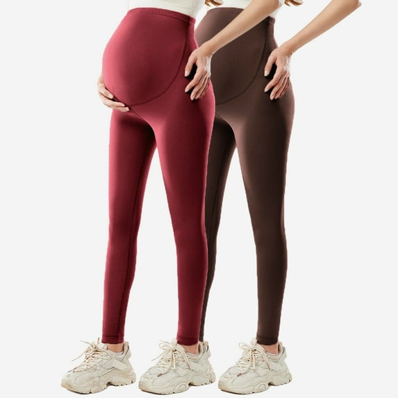 XUNKUSGA 2PC Maternity Leggings Casual Soild Color Over The Belly Bump Yoga Pants Classic Full Length Pregnancy Leggings for Women Comfortable Soft Workout Leggings S-XL Orange