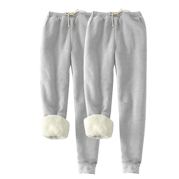 XUNKUSGA 2PC Sweatpants Women Thicked Fuzzy Lined Joggers for Women Warm Thick Athletic Joggers Women Winter Solid Color Casual Womens Sweatpants S-5XL Gray